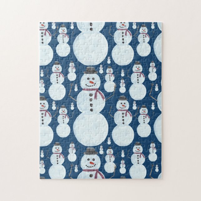 Cute Frosty Blue Snowman Watercolor Pattern Jigsaw Puzzle (Vertical)