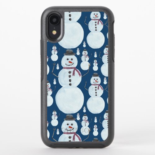 Cute Frosty Blue Snowman Watercolor Pattern OtterBox Symmetry iPhone XR Case