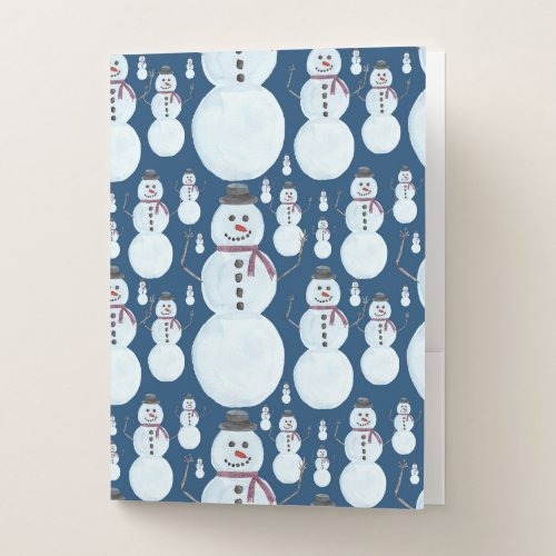 Cute Frosty Blue Snowman Watercolor Pattern Pocket Folder