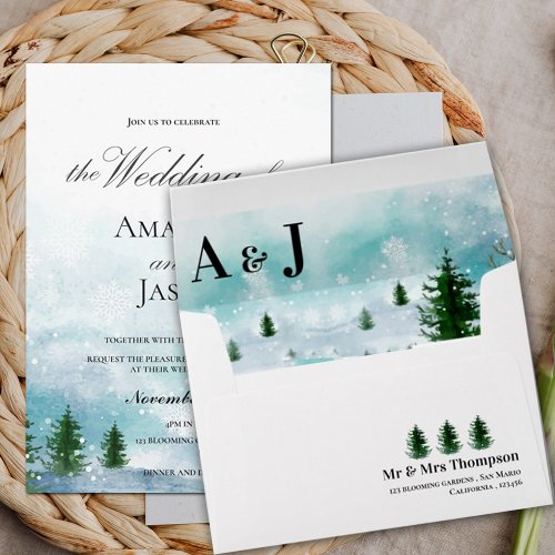 Cute Frosty Christmas Tree Winter Morning Wedding Envelope