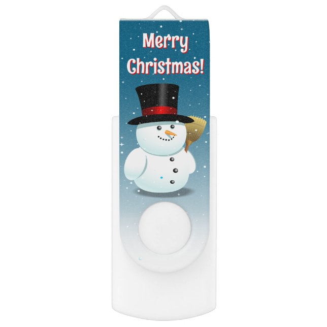 Cute Frosty Snowman Cartoon Flash Drive (Front Vertical)