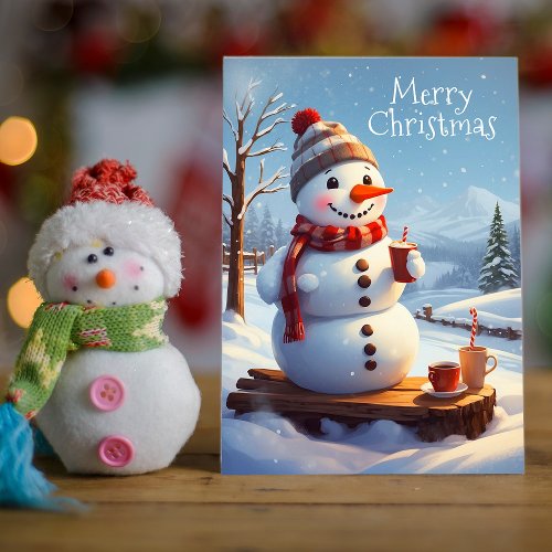 Cute Frosty Snowman Hot Chocolate Holiday Card