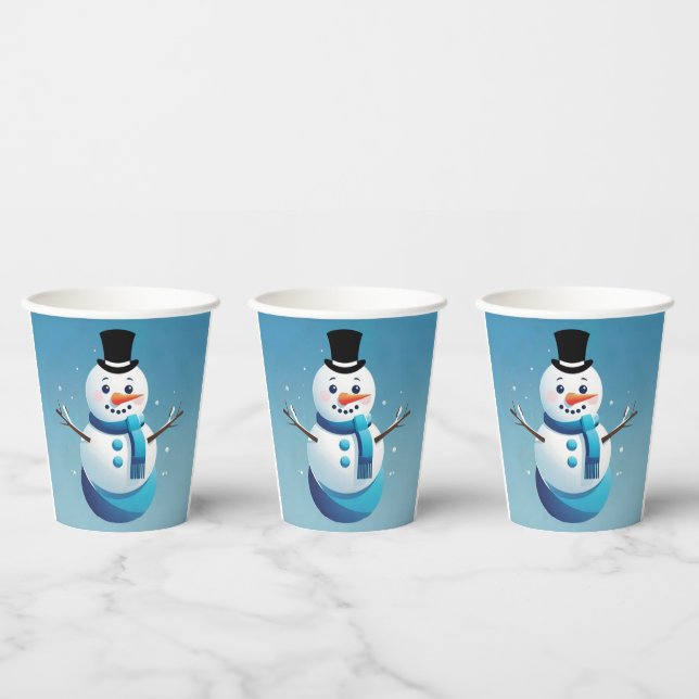 Cute Frosty Snowman Illustration Paper Cup (Multi)
