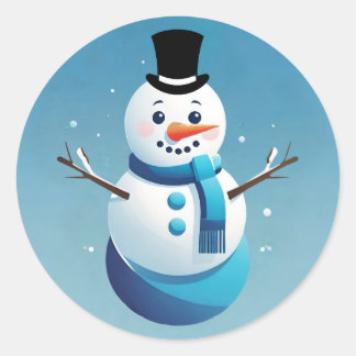 Cute Frosty Snowman Illustration Round Stickers