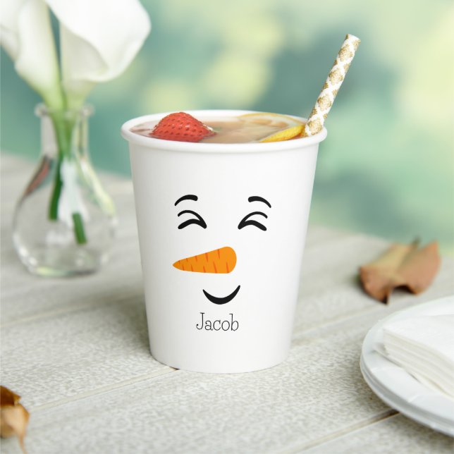 Cute Frosty the Snowman Smiling Face Paper Cups (Insitu)