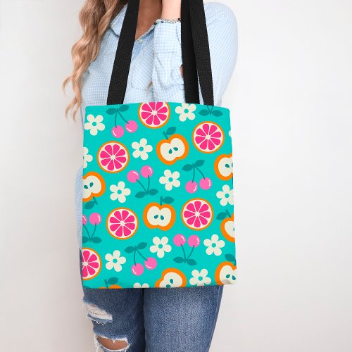 Cute Fruit Apple Orange Cherry Trendy Stylish Tote Bag