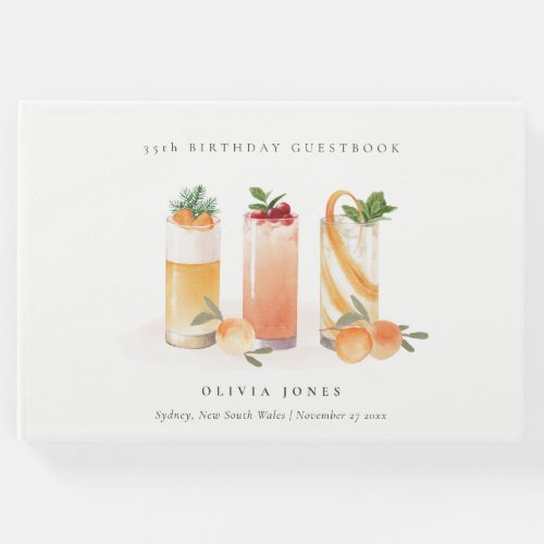 Cute Fruit Cocktail Blush Orange Any Age Birthday Guest Book