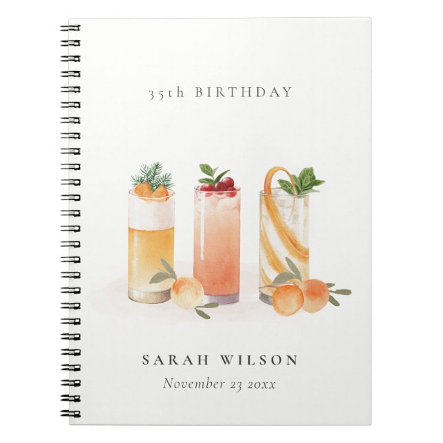 Cute Fruit Cocktail Blush Orange Any Age Birthday Notebook (Front)