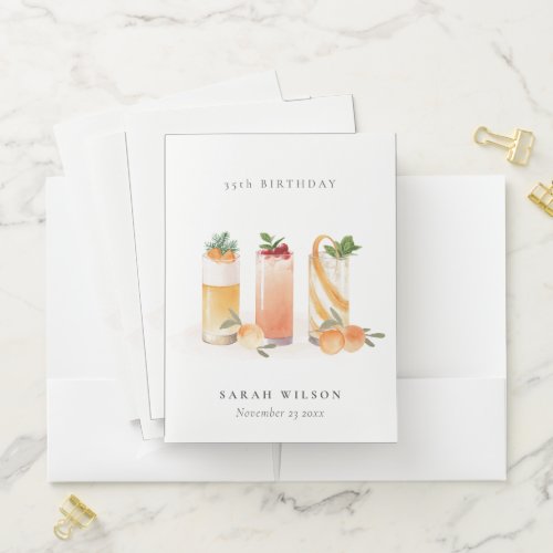 Cute Fruit Cocktail Blush Orange Any Age Birthday Pocket Folder