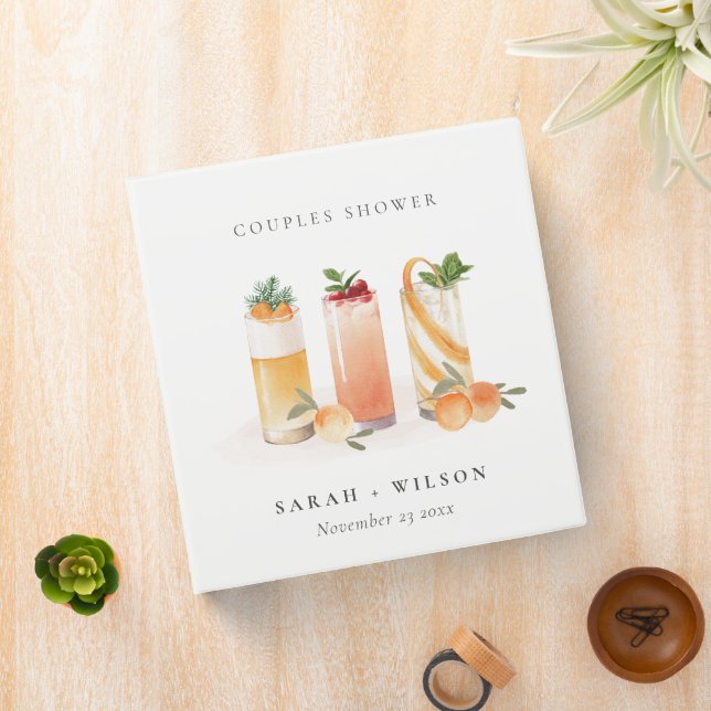 Cute Fruit Cocktail Blush Orange Couples Shower 3 Ring Binder (In Situ)