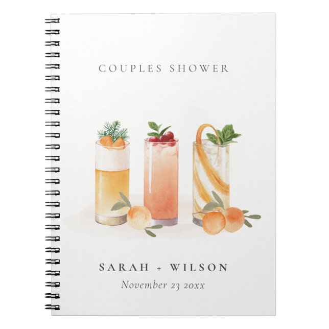 Cute Fruit Cocktail Blush Orange Couples Shower Notebook (Front)