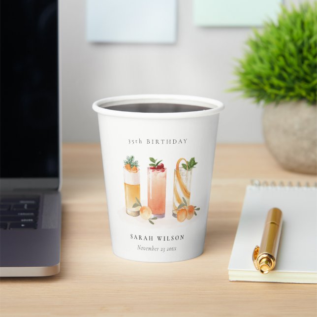 Cute Fruit Cocktail Orange Blush Any Age Birthday Paper Cups (Insitu)
