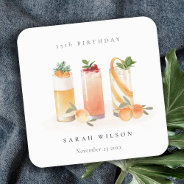 Cute Fruit Cocktail Orange Blush Any Age Birthday Square Paper Coaster at Zazzle