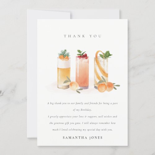 Cute Fruit Cocktail Orange Blush Any Age Birthday Thank You Card