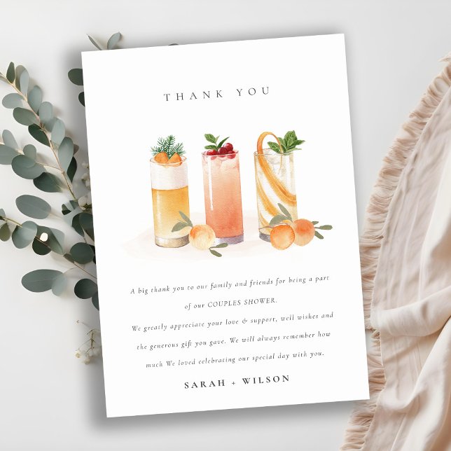 Cute Fruit Cocktail Orange Blush Couples Shower Thank You Card (Creator Uploaded)