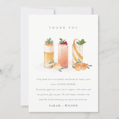 Cute Fruit Cocktail Orange Blush Couples Shower Thank You Card