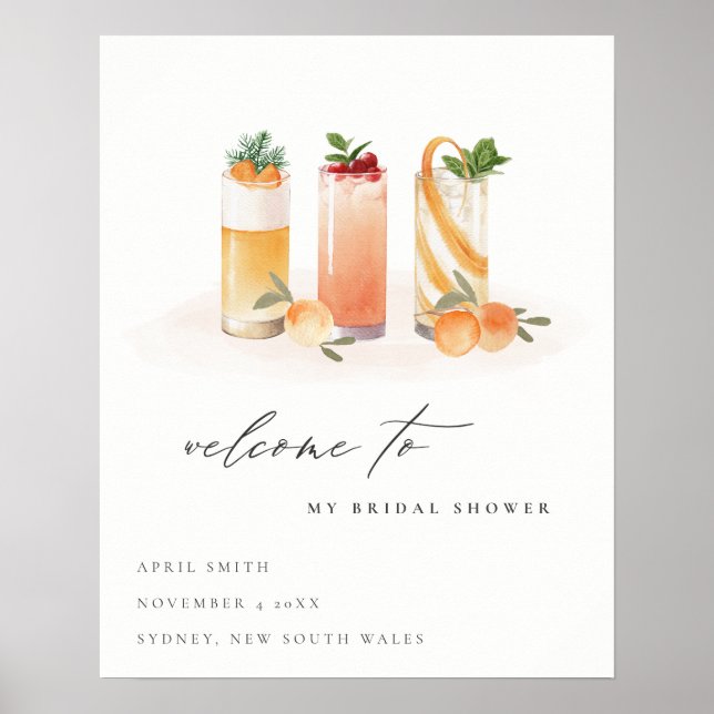 Cute Fruit Cocktail Orange Bridal Shower Invite Poster (Front)