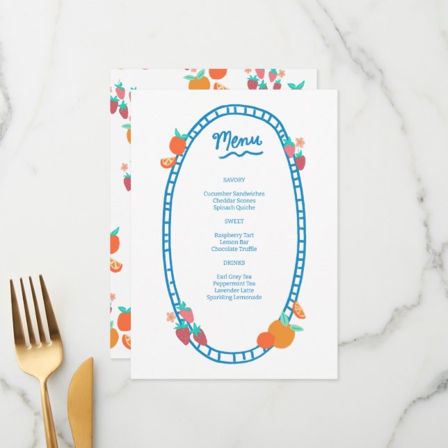Cute Fruit CUSTOM Bridal Baby Shower Wedding Party Menu (Front/Back In Situ)