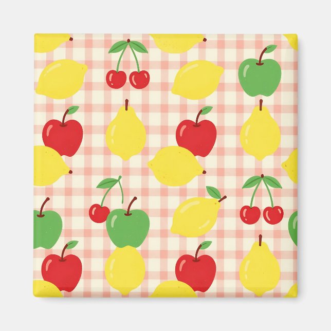 Cute Fruit Gingham Pattern Magnet (Front)