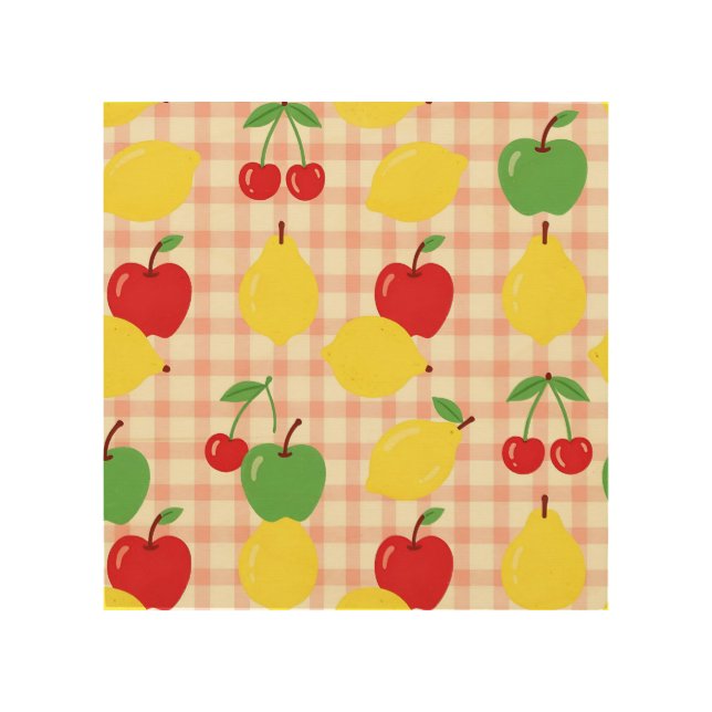 Cute Fruit Gingham Pattern Wood Wall Art (Front)