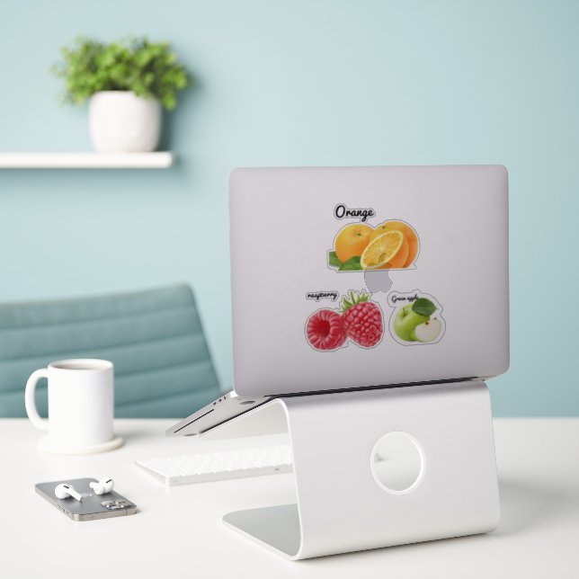 Cute Fruit Large 8" x 8" Custom-Cut Vinyl Stickers (Laptop On Desk)
