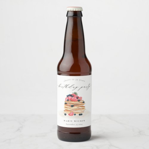 Cute Fruit Pancake Watercolor Any Age Birthday Beer Bottle Label