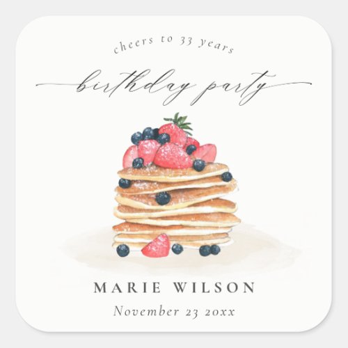 Cute Fruit Pancake Watercolor Any Age Birthday Square Sticker