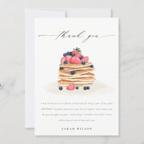 Cute Fruit Pancake Watercolor Any Age Birthday Thank You Card