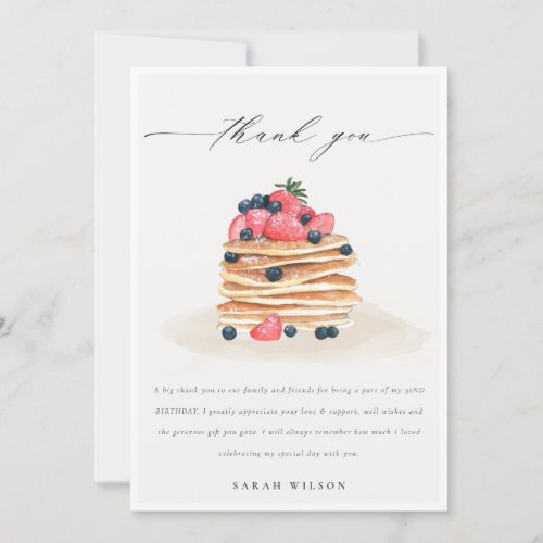 Cute Fruit Pancake Watercolor Any Age Birthday Thank You Card