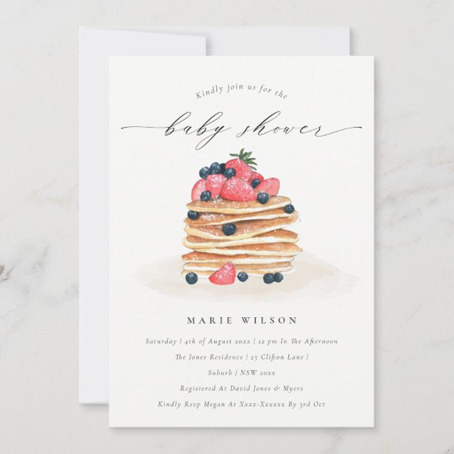 Cute Fruit Pancake Watercolor Baby Shower Invite (Front)