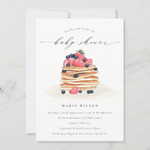 Cute Fruit Pancake Watercolor Baby Shower Invite