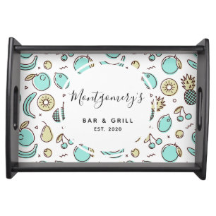 Cute Fruit Pattern Line Drawing Bar & Grill Serving Tray