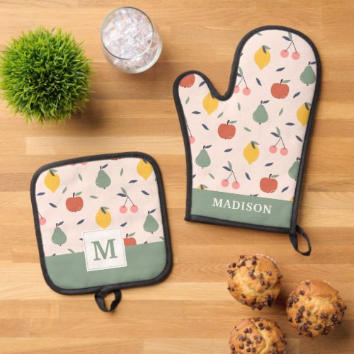 Cute Fruit Pattern Oven Mitt  Pot Holder Set