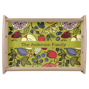 Cute fruit pattern Personalized family name Green  Serving Tray