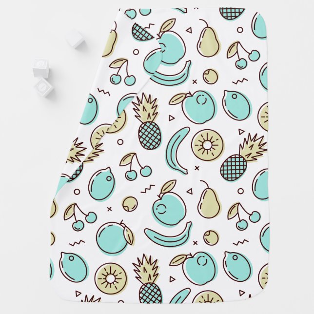 Cute Fruit Pattern Summery Line Drawing Baby Blanket (In Situ)