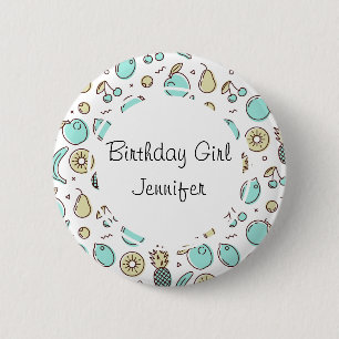 Cute Fruit Pattern Summery Line Drawing Birthday Button