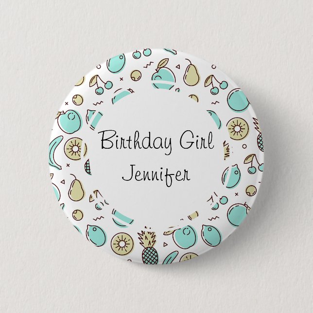 Cute Fruit Pattern Summery Line Drawing Birthday Button (Front)