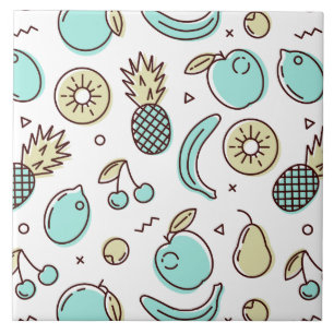 Cute Fruit Pattern Summery Line Drawing Ceramic Tile