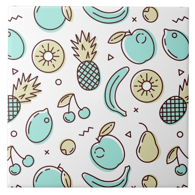 Cute Fruit Pattern Summery Line Drawing Ceramic Tile (Front)