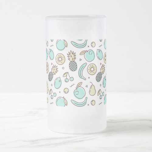 Cute Fruit Pattern Summery Line Drawing Frosted Glass Beer Mug