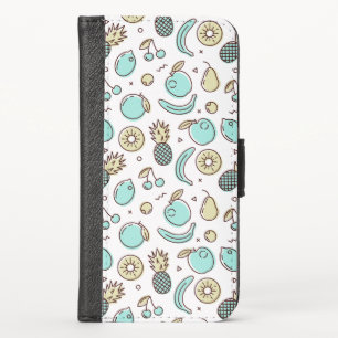 Cute Fruit Pattern Summery Line Drawing iPhone X Wallet Case