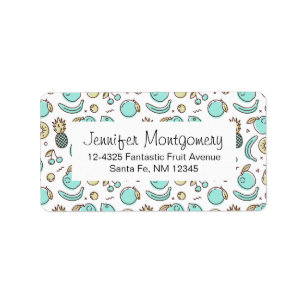 Cute Fruit Pattern Summery Line Drawing Label