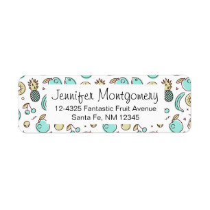 Cute Fruit Pattern Summery Line Drawing Label