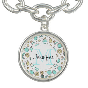 Cute Fruit Pattern Summery Line Drawing Monogram Bracelet