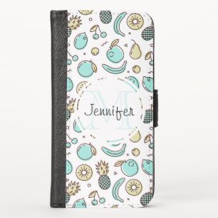 Cute Fruit Pattern Summery Line Drawing Monogram iPhone X Wallet Case