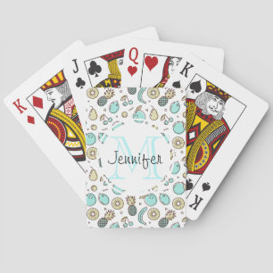 Cute Fruit Pattern Summery Line Drawing Monogram Poker Cards