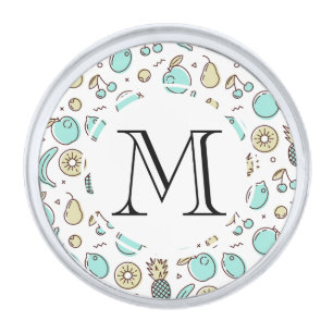 Cute Fruit Pattern Summery Line Drawing Monogram Silver Finish Lapel Pin