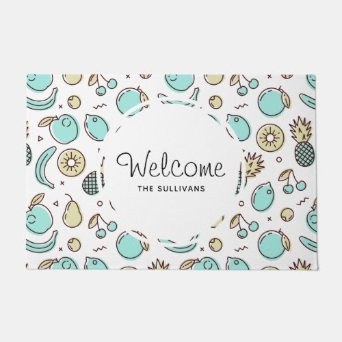 Cute Fruit Pattern Summery Line Drawing Welcome Doormat