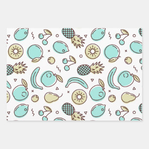 Cute Fruit Pattern Summery Line Drawing Wrapping Paper Sheets