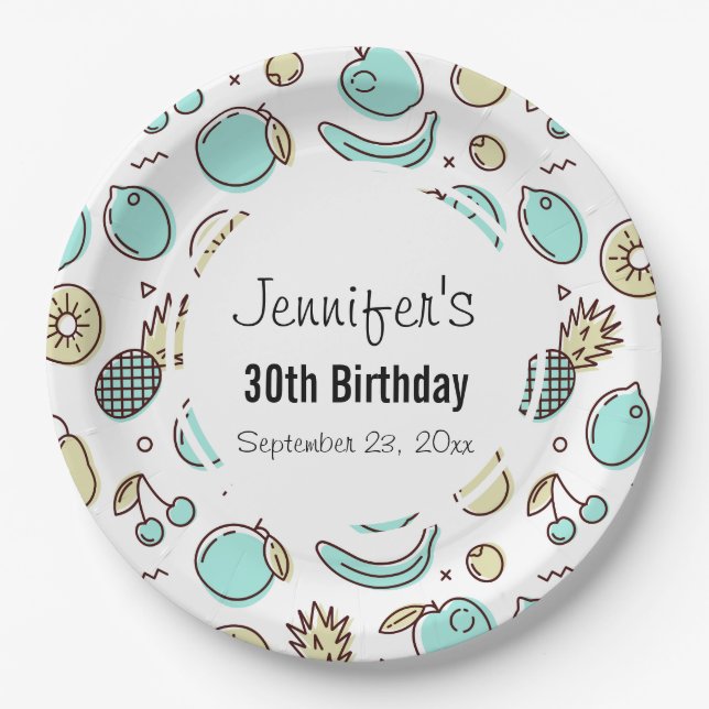Cute Fruit Pattern Summery Themed Birthday Paper Plates (Front)